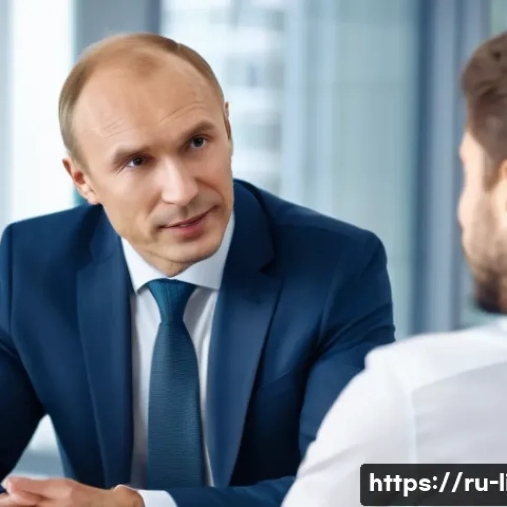 신체 언어 해석 - A professional business meeting scene set in a modern Russian office, featuring diverse participants...