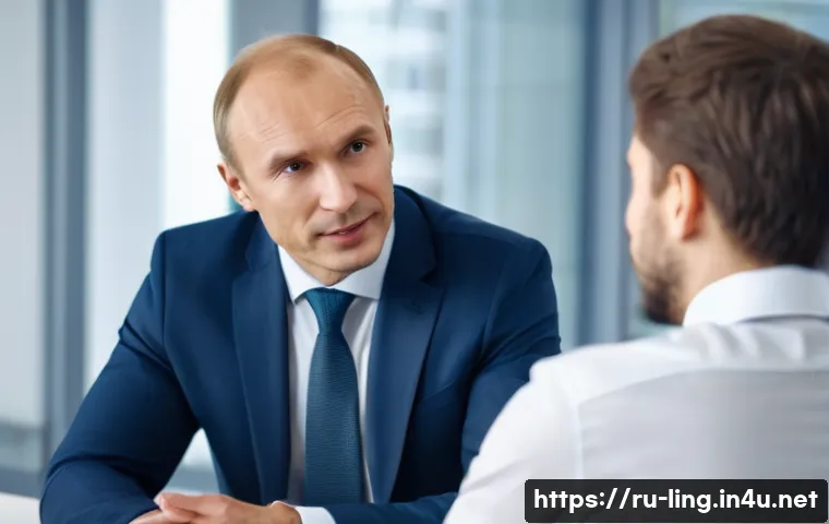 신체 언어 해석 - A professional business meeting scene set in a modern Russian office, featuring diverse participants...