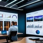 Home 18 BERT와 문맥 이해 - A futuristic office scene in Moscow where diverse professionals analyze large digital screens displa...